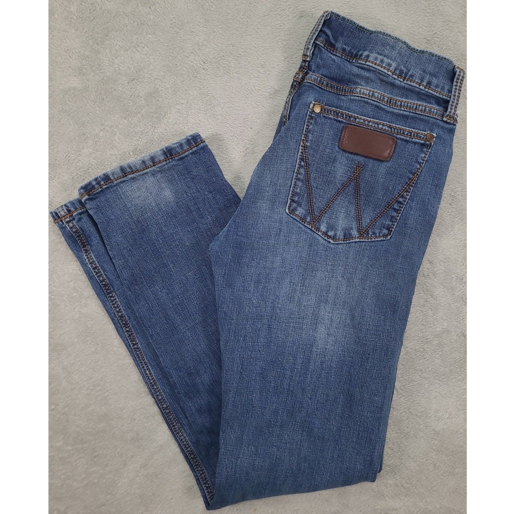 Wrangler Retro Slim Straight Leg Blue Denim Jeans Mens 31x34 Medium Wash